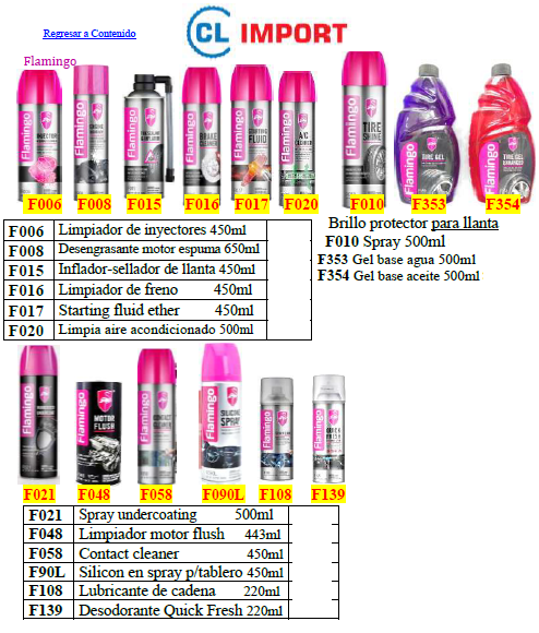 Página con imágenes de productos de la marca Flamingo