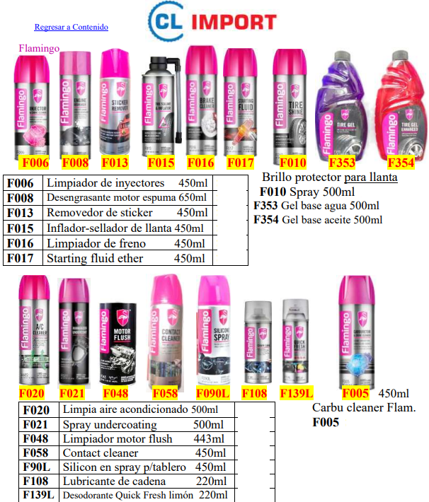 Página con imágenes de productos de la marca Flamingo
